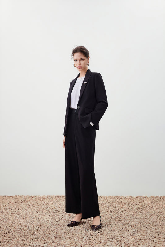 Notch Lapel Long Sleeve Blazer With Brooch