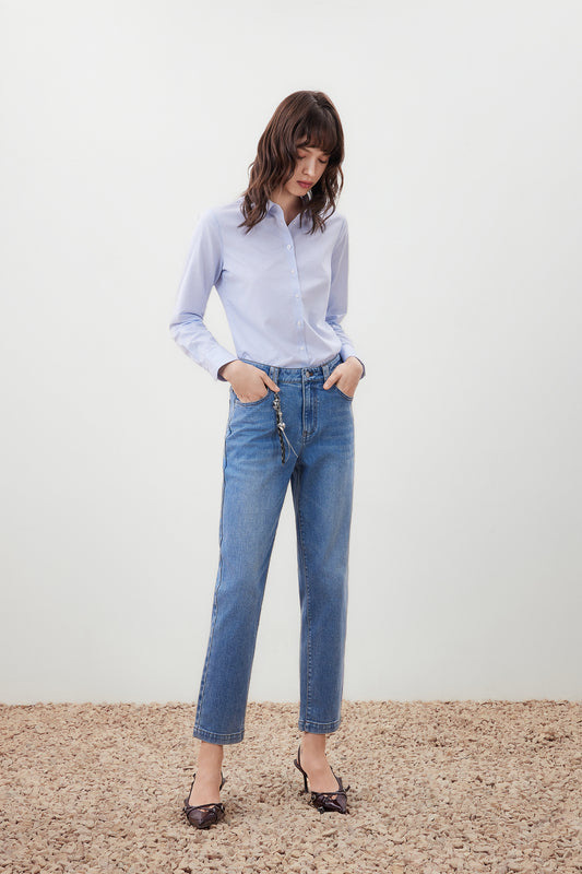 Non-Iron 翻領長袖商務恤衫(配可拆卸領帶)