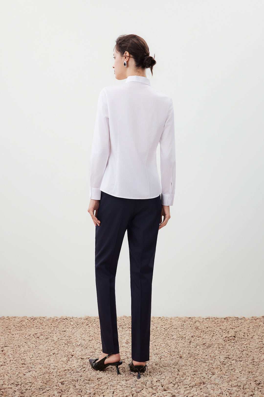 Non-Iron Lapel Collar Long-Sleeve Dress Shirt With Brooch