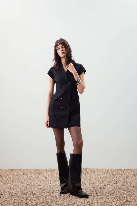 Textured 翻領連身裙