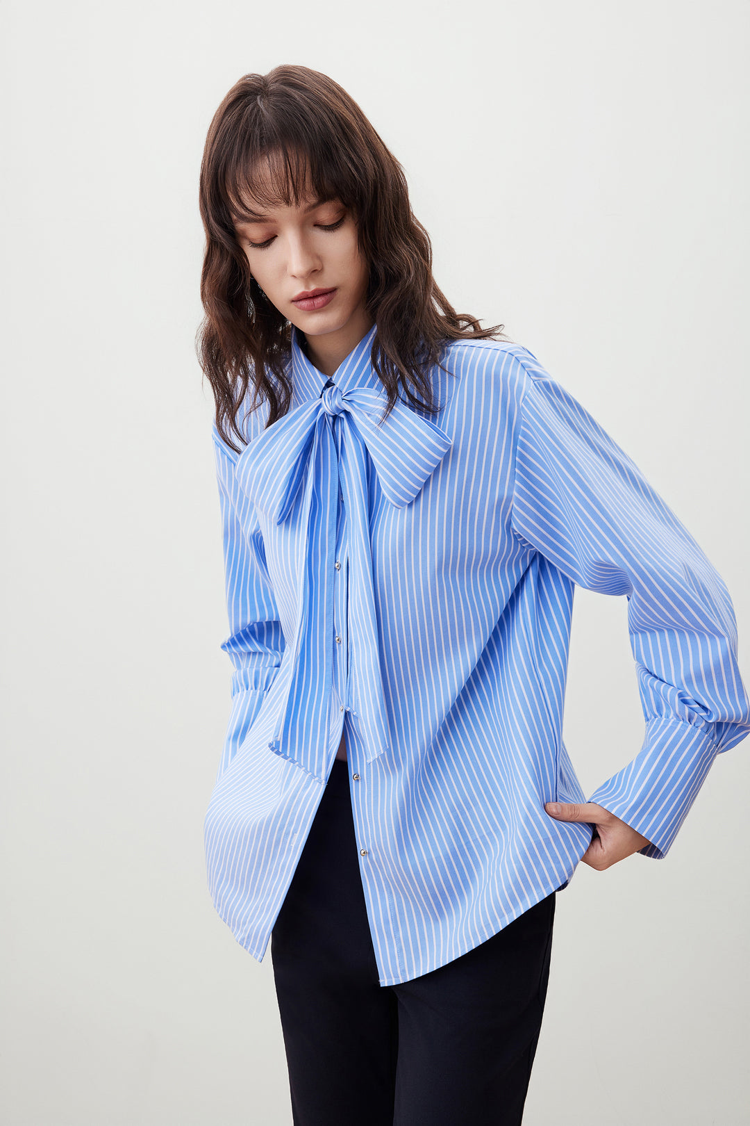 Easy Care Lapel Collar Casual Shirt With Tie