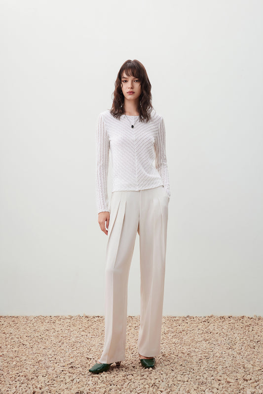 Round Neck Long Sleeve Cut and Sew Top