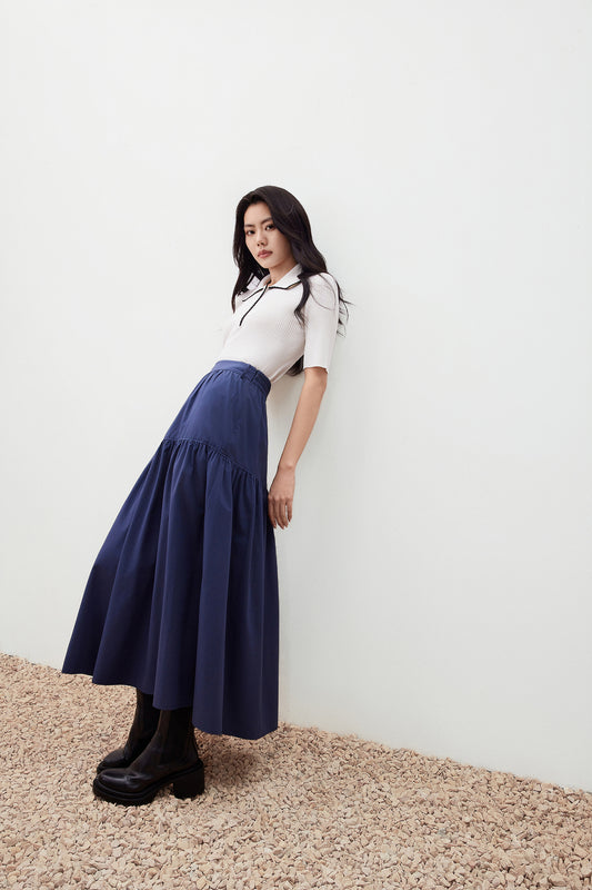 Polo領中袖針織毛衣