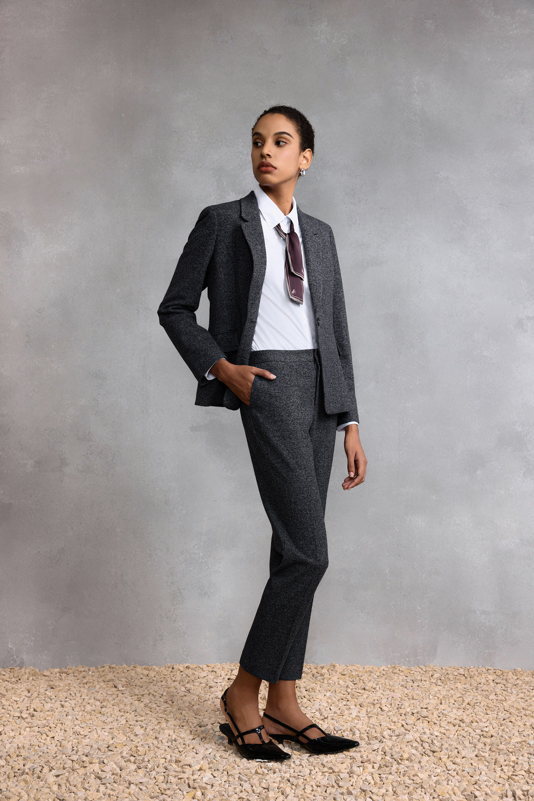 Non-Iron Shirt Neck Long-Sleeve Dress Shirt With Scarf