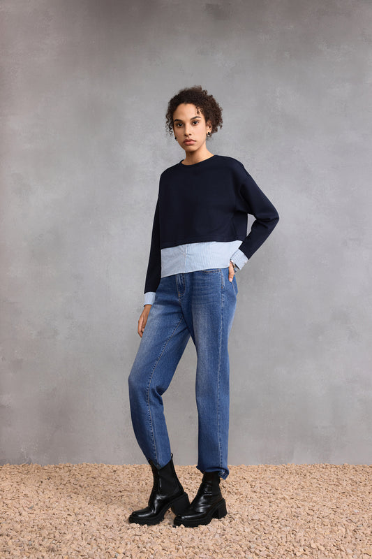 Round Neck Long Sleeve Cut and Sew Top