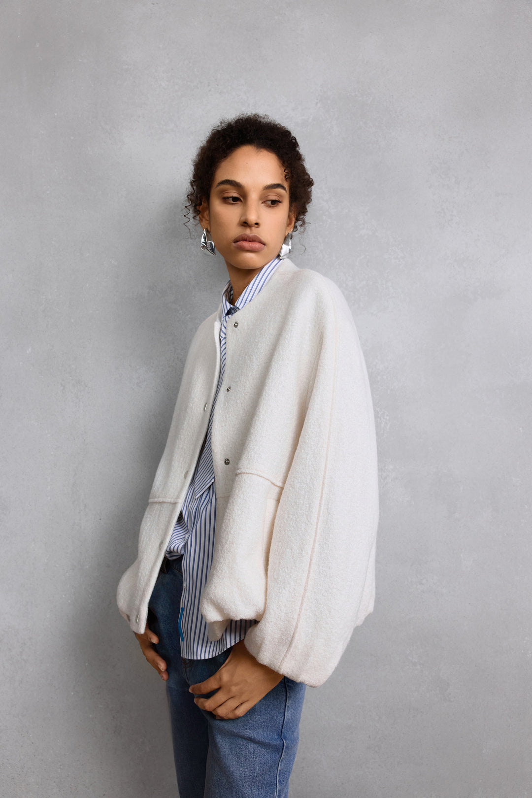 Wool Blend Stand Collar Jacket