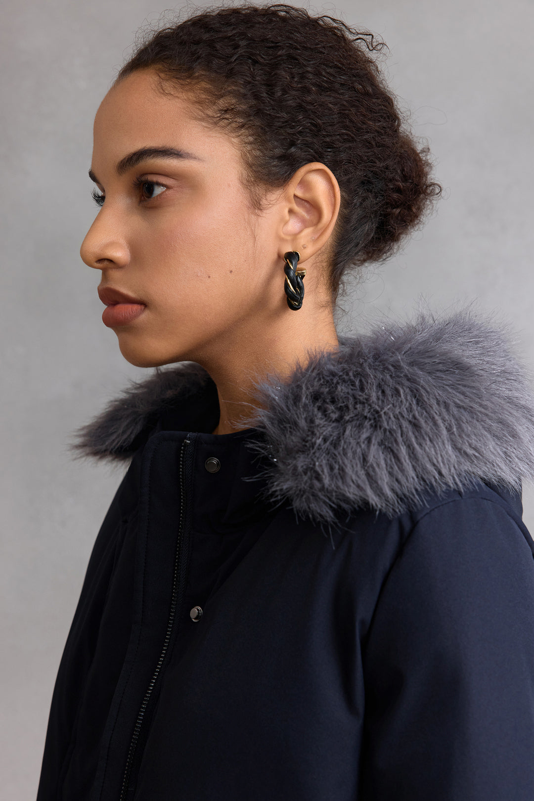 Detachable Metallic Yarn Faux Fur Collar Long Sleeve Down Jacket-with-Belt