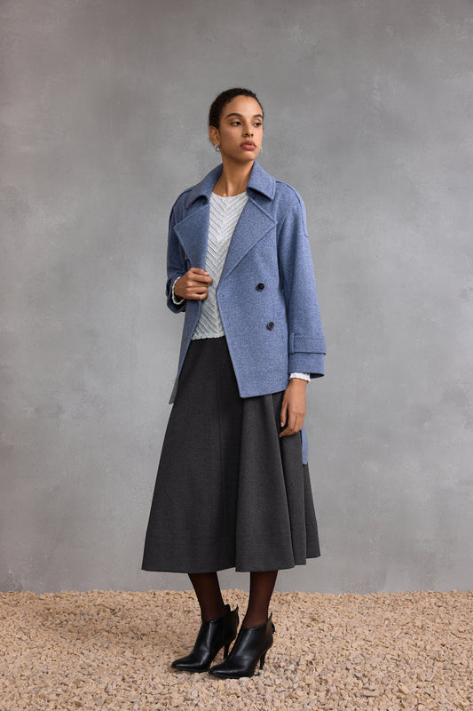 Lapel Collar Long Sleeve Coat With Belt