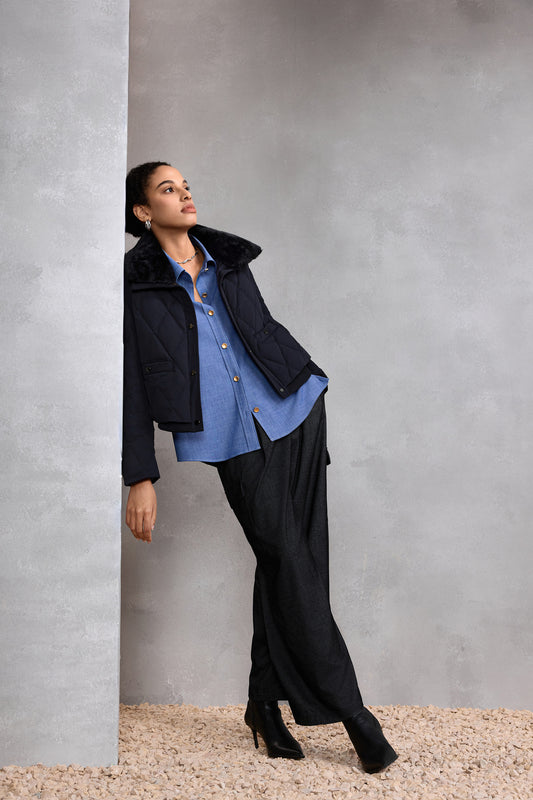 可拆式人造毛領長袖羽絨外套