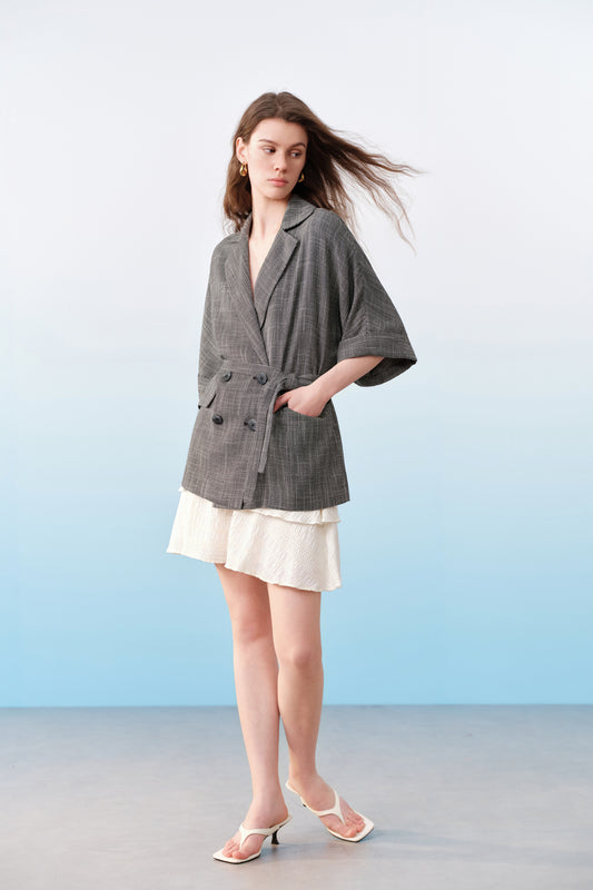 翻領中袖獨立西裝外套(配可拆卸自布腰帶)