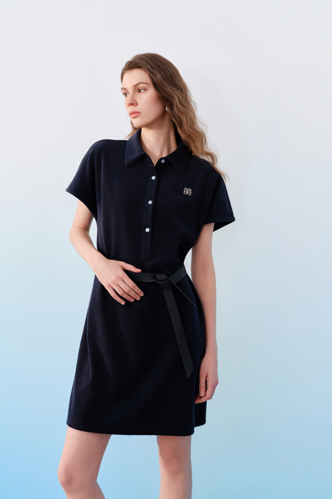 Polo Neck Short Sleeve Dress With Belt