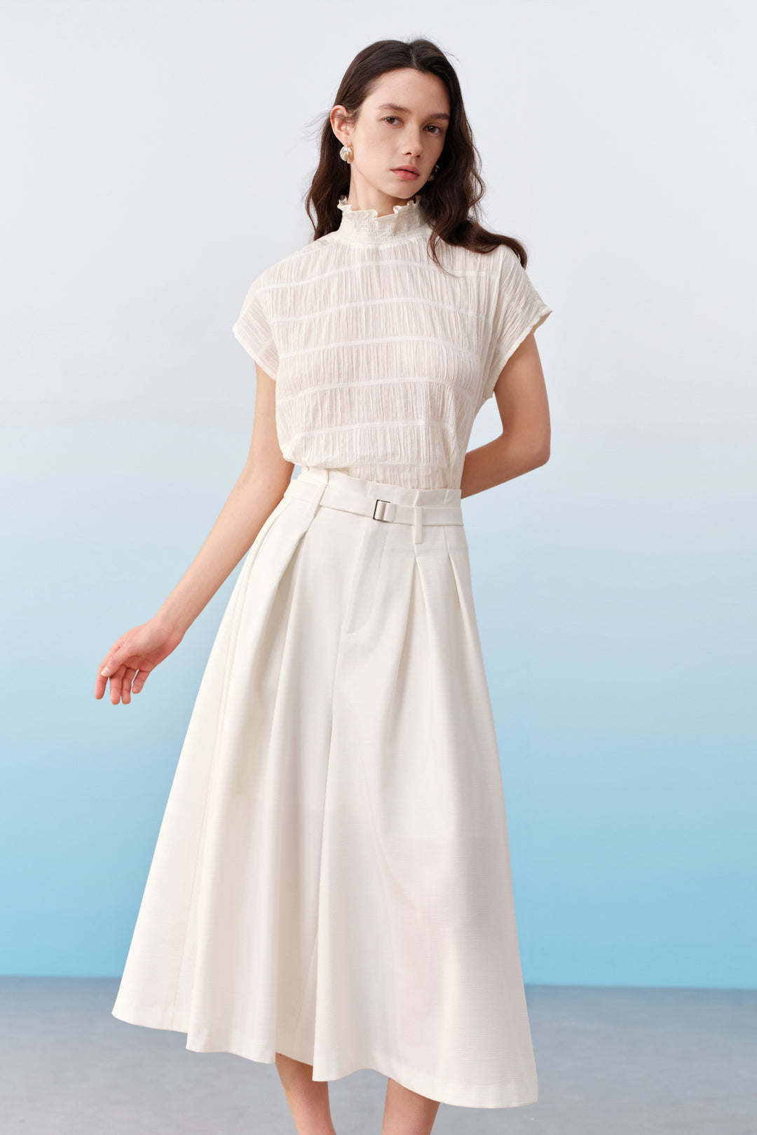 Stand Collar With Smocking Blouse
