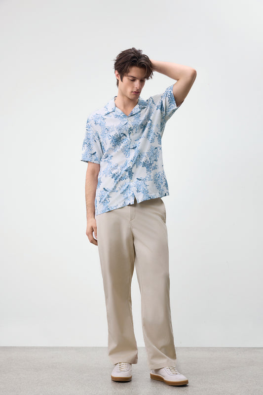 Soft Modal Blend Short-Sleeve Casual Shirt