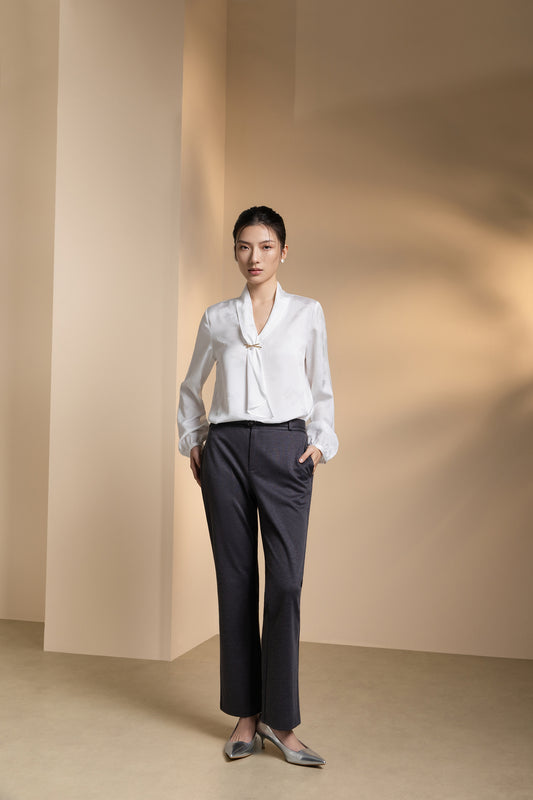 Jacquard | Stand Collar Blouse (With Detachable Brooch)