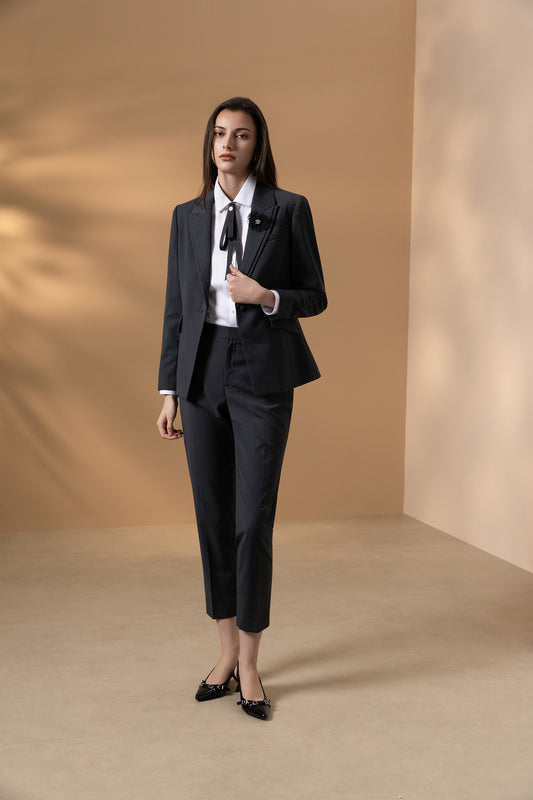 BLAACK | Wool Blend | Twill Suit Blazer (With Detachable Brooch)