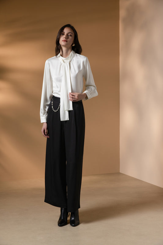 BLAACK | Satin | Stand Collar Blouse (With Detachable Tie)