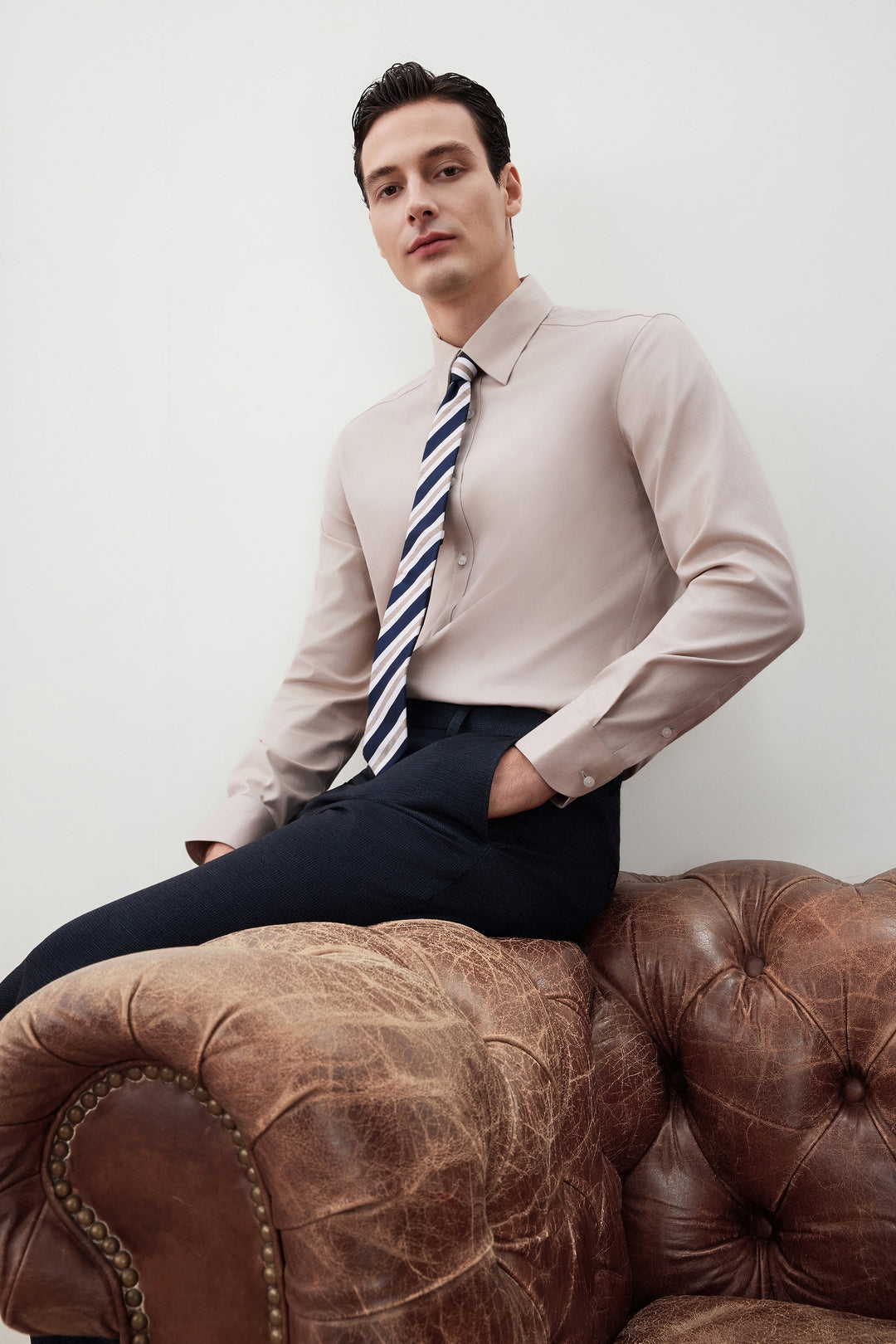 G2000 MAN-non-iron-soft-long-sleeve-dress-shirt-21121212-Beige