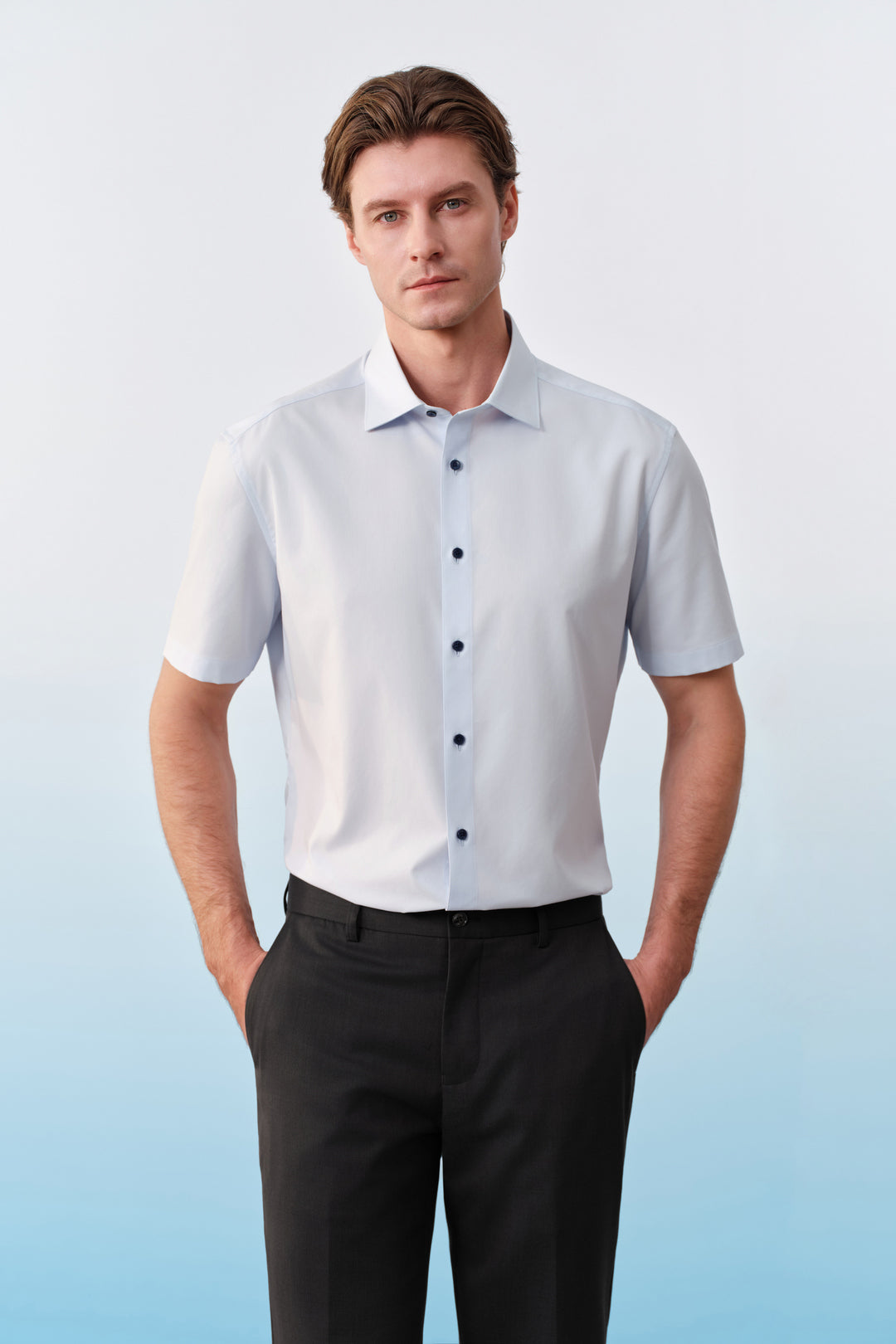G2000 MAN-non-iron-short-sleeve-dress-shirt-41133282-Blue