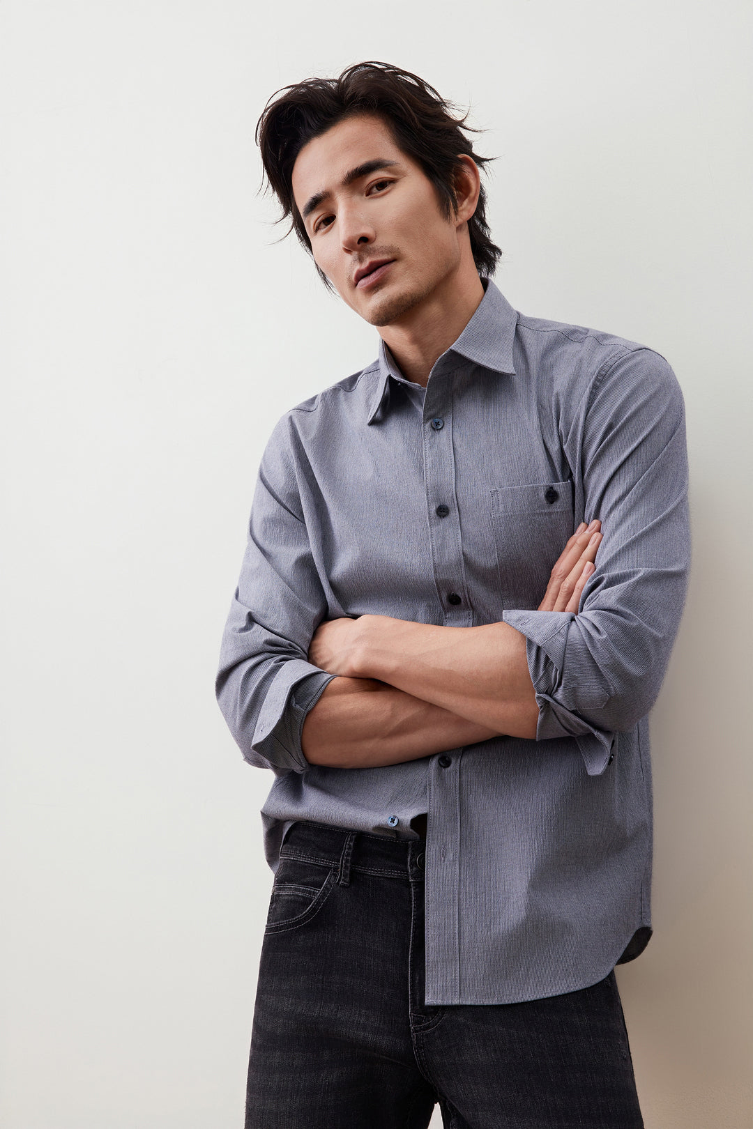 G2000 MAN-cotton-blend-long-sleeve-casual-shirt-56121988-Grey