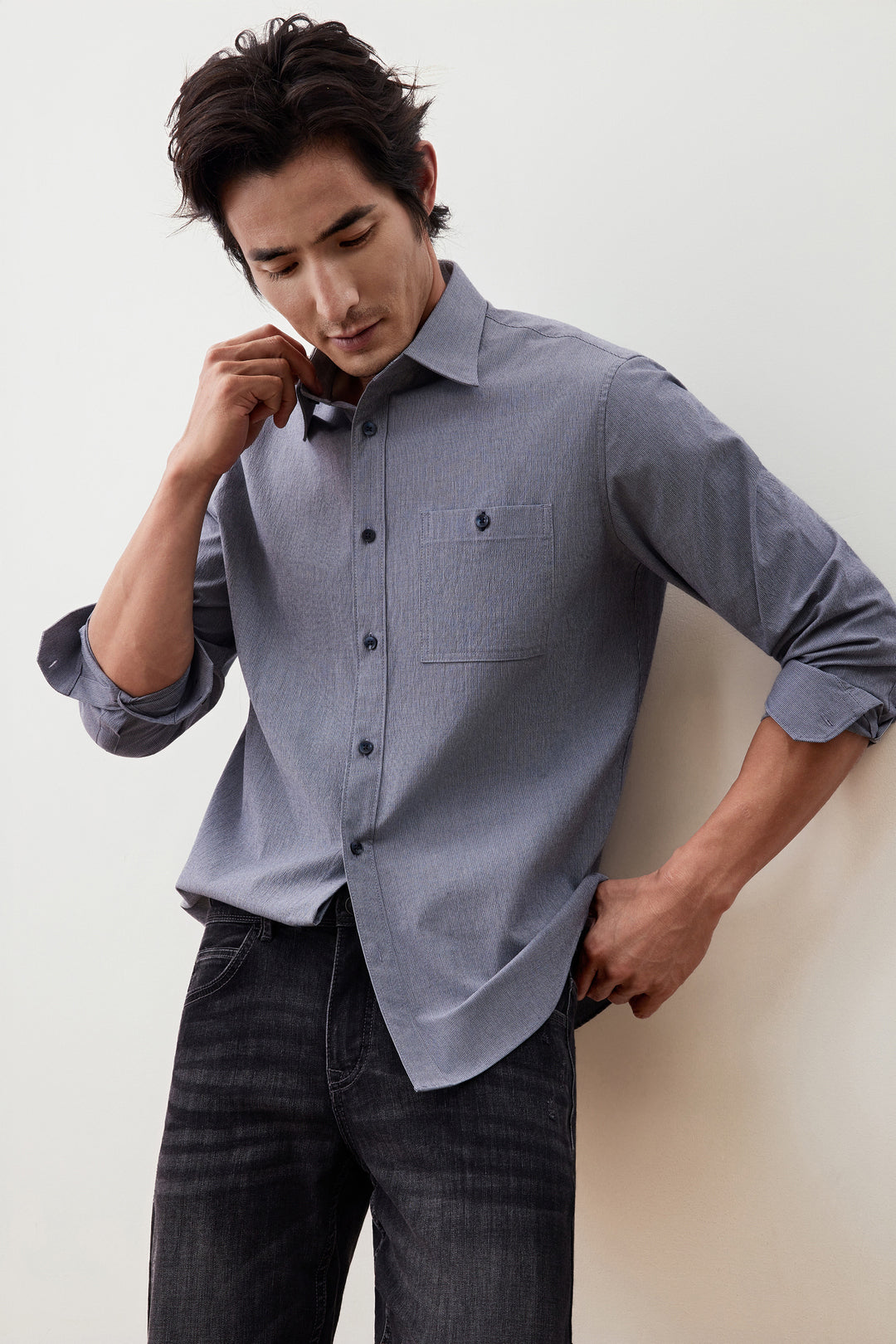 Seersucker 長袖休閒恤衫