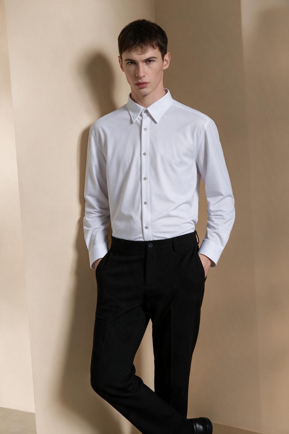 G2000 MAN-non-iron-textured-stripe-long-sleeve-dress-shirt-56123422-White