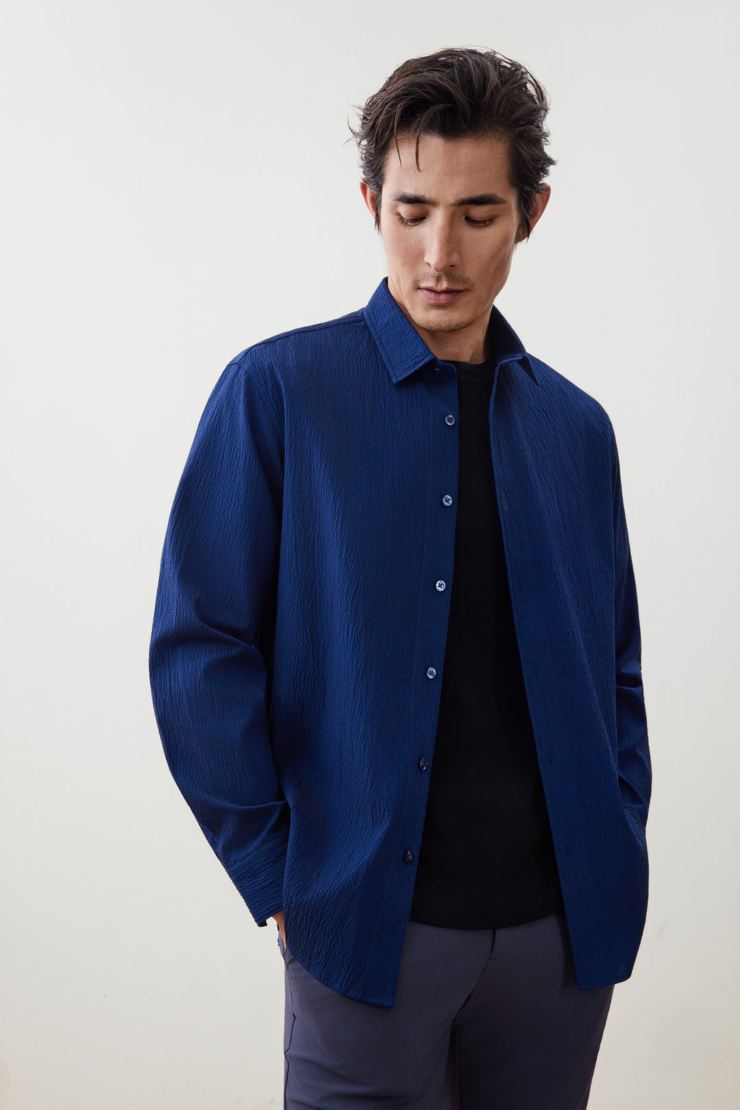 Seersucker 長袖休閒恤衫