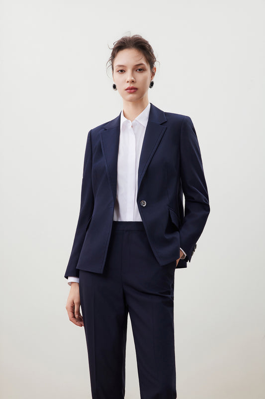 G2000 WOMAN-wool-collection-anti-static-notch-lapel-suit-blazer-with-scarf-56211004-Blue