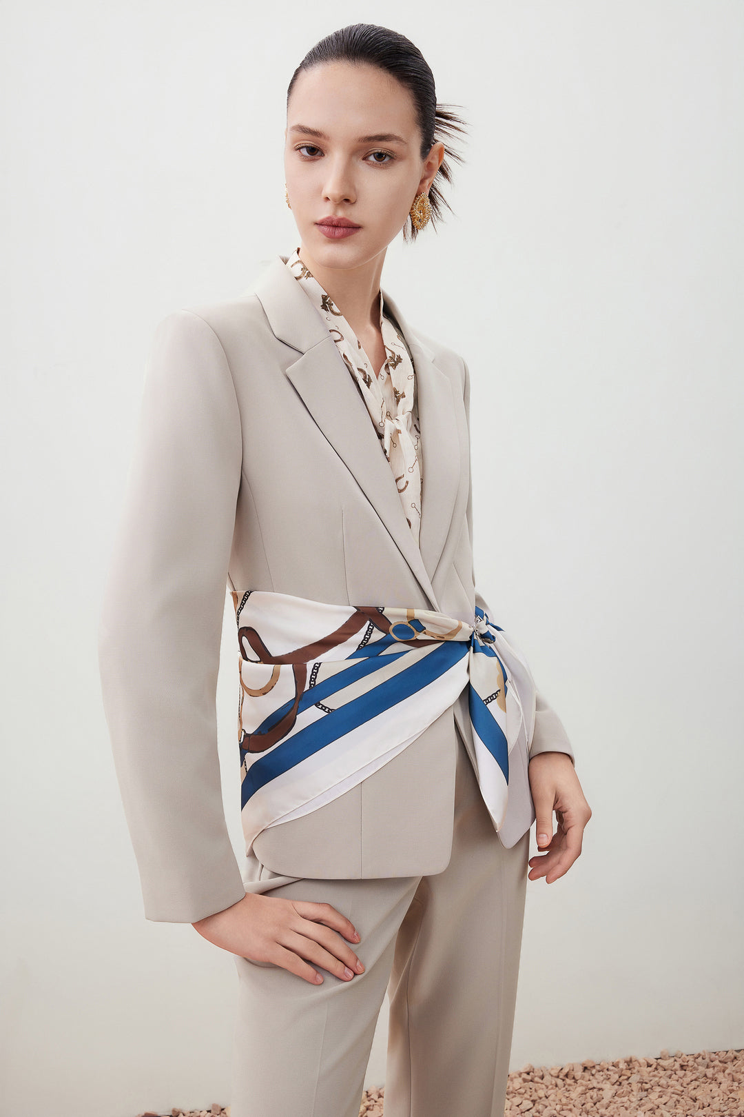 G2000 WOMAN-multi-way-stretch-notch-lapel-suit-blazer-with-scarf-56211014-Beige