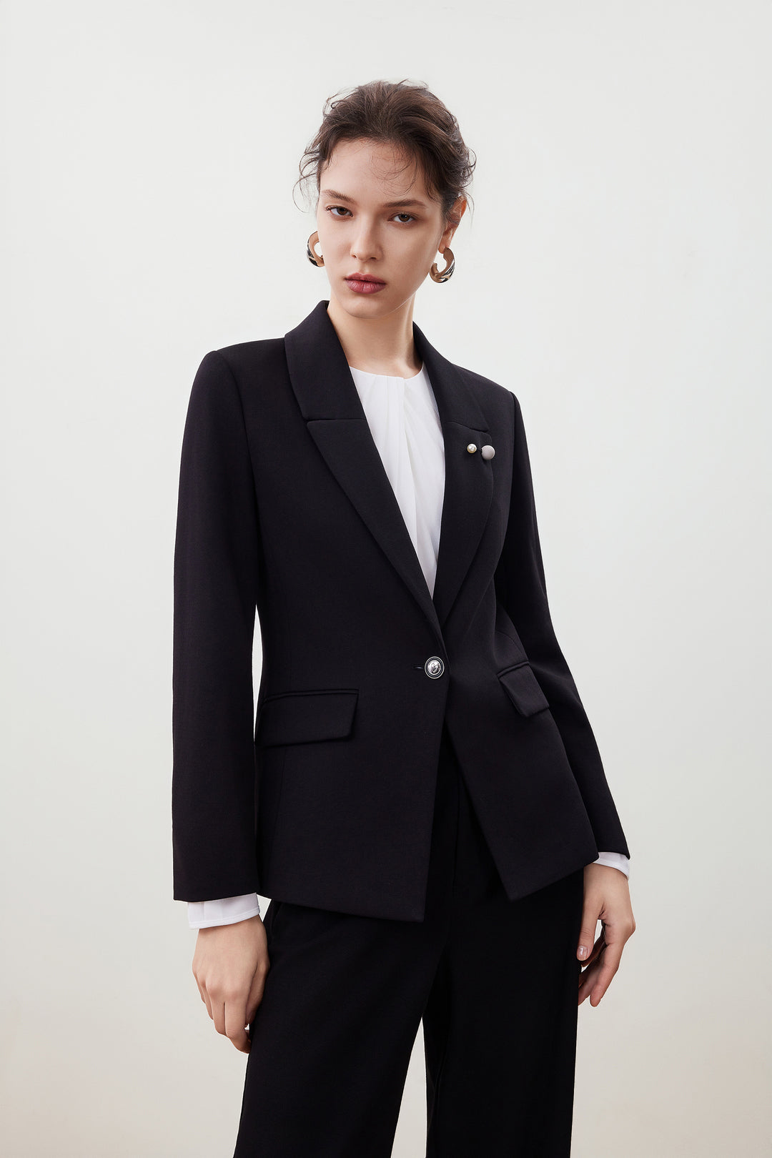 G2000 WOMAN-notch-lapel-long-sleeve-blazer-with-brooch-56211724-Black