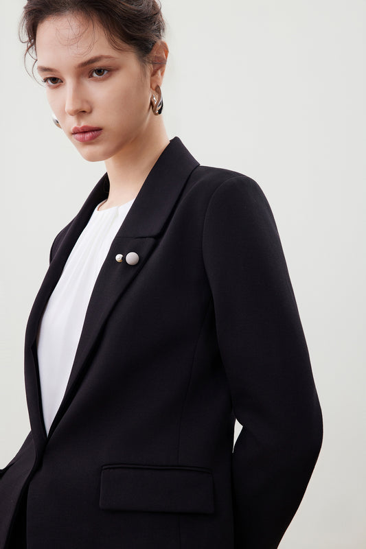 標準領長袖獨立西裝外套(配胸針)