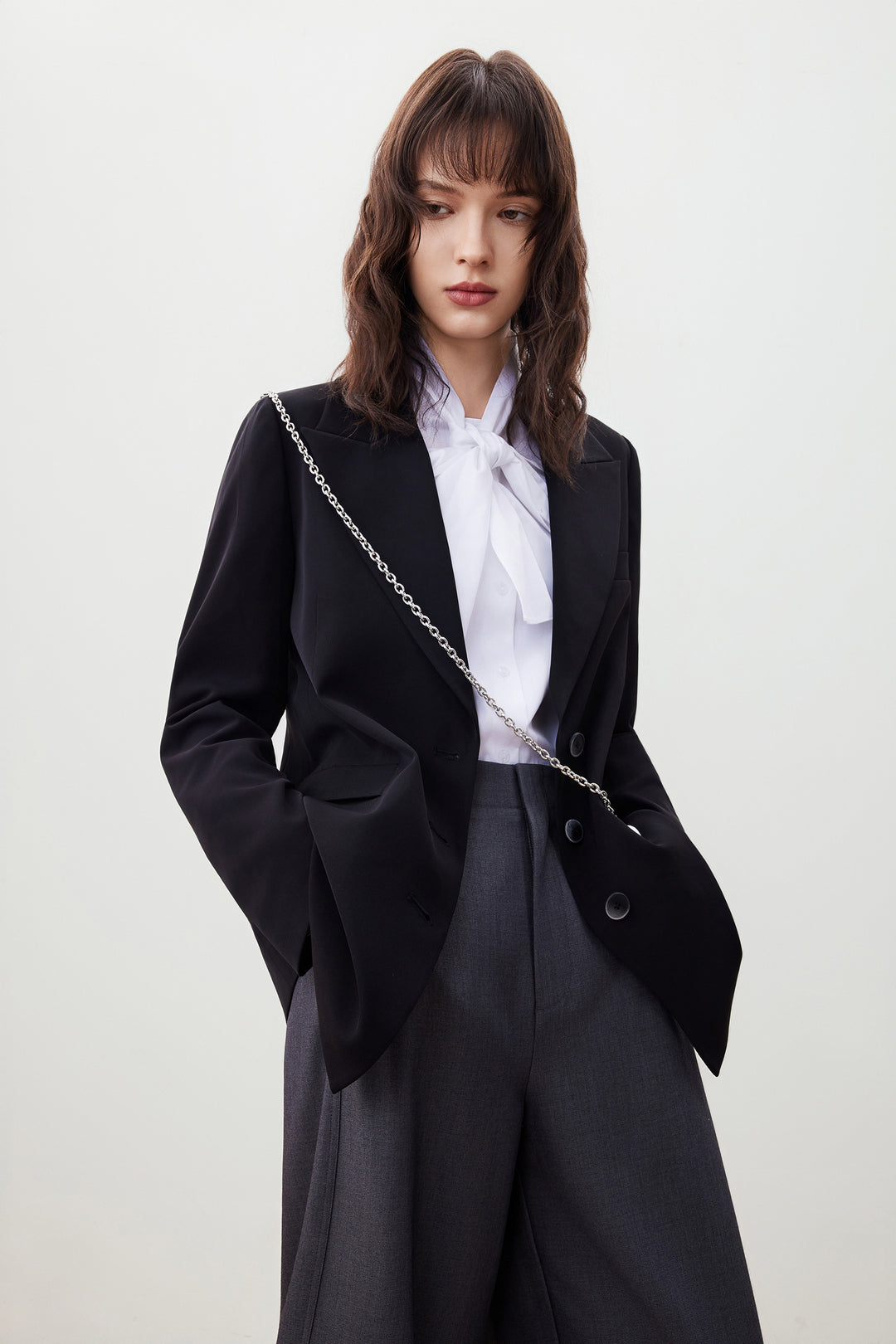 G2000 WOMAN-peak-lapel-long-sleeve-blazer-with-chain-belt-56211775-Black