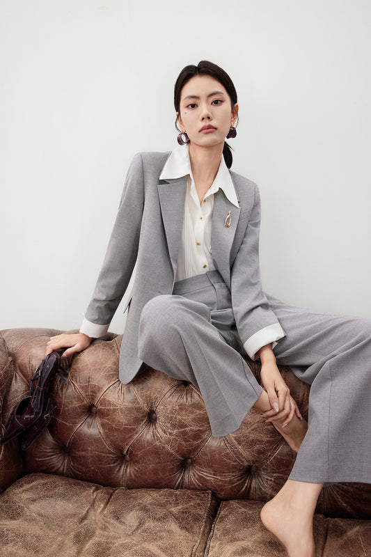 G2000 WOMAN-notch-lapel-long-sleeve-suit-blazer-with-brooch-56212065-Grey