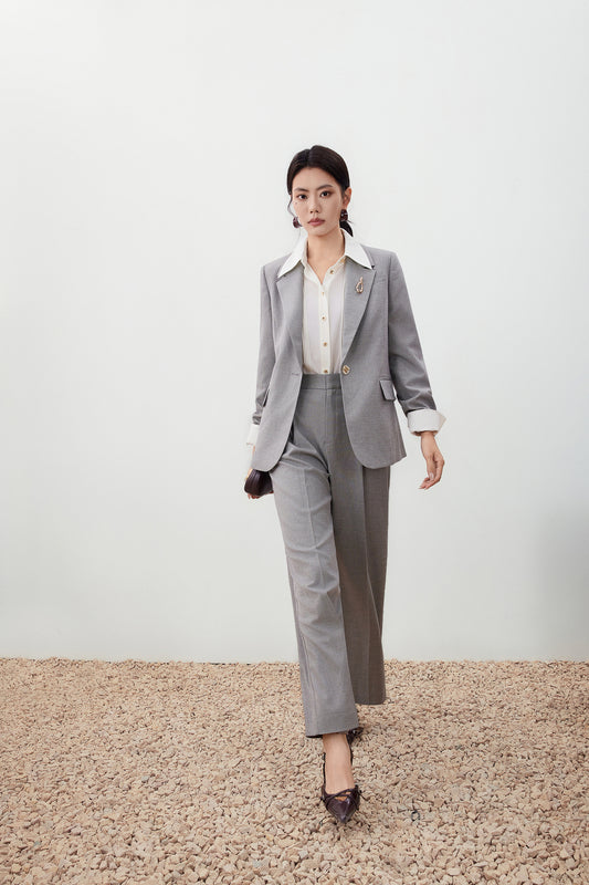 Twill 標準領套裝西裝外套(配胸針)