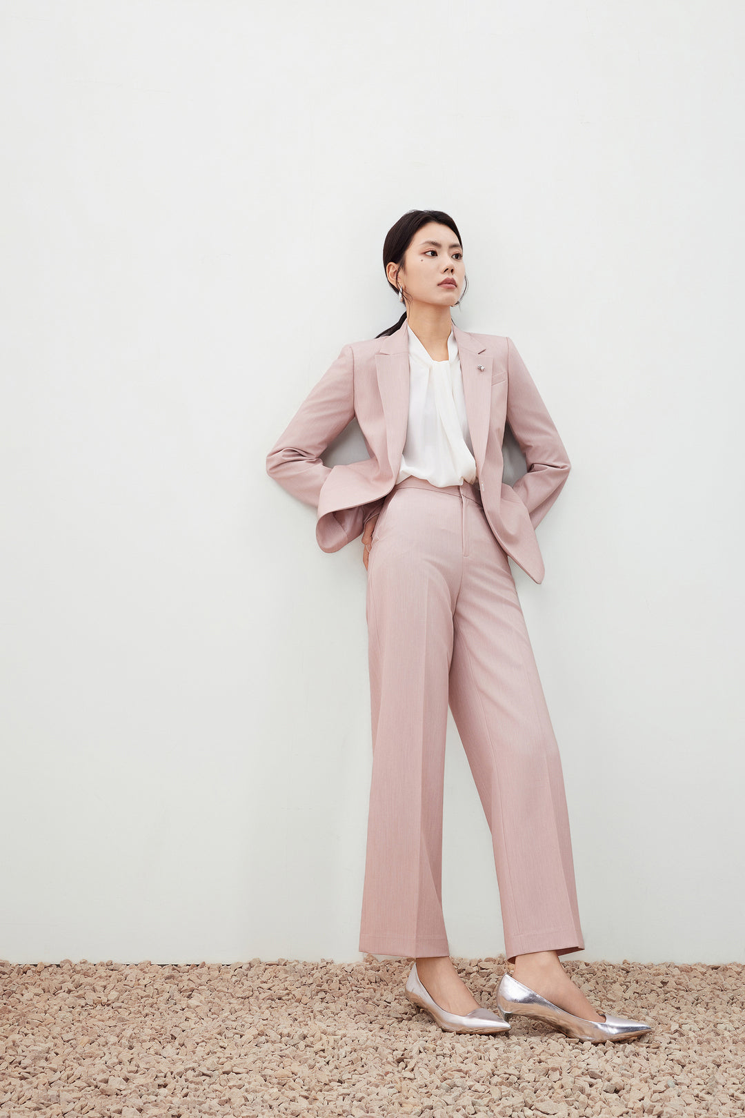 Notch Lapel Long Sleeve Suit Blazer With Brooch