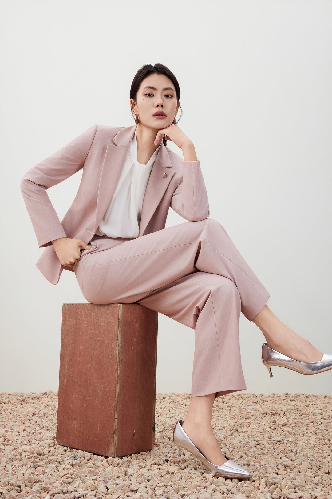 Notch Lapel Long Sleeve Suit Blazer With Brooch