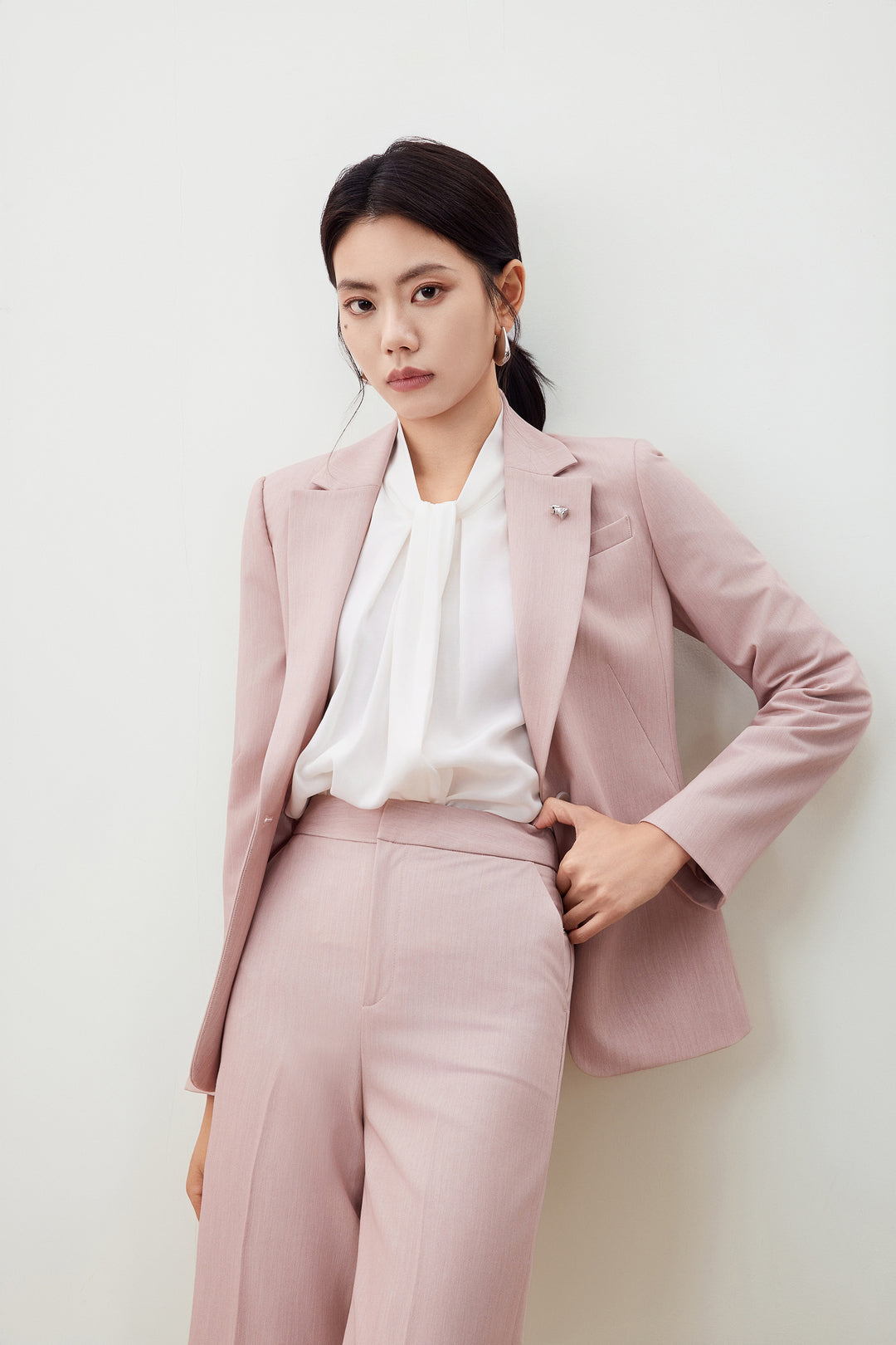 Notch Lapel Long Sleeve Suit Blazer With Brooch