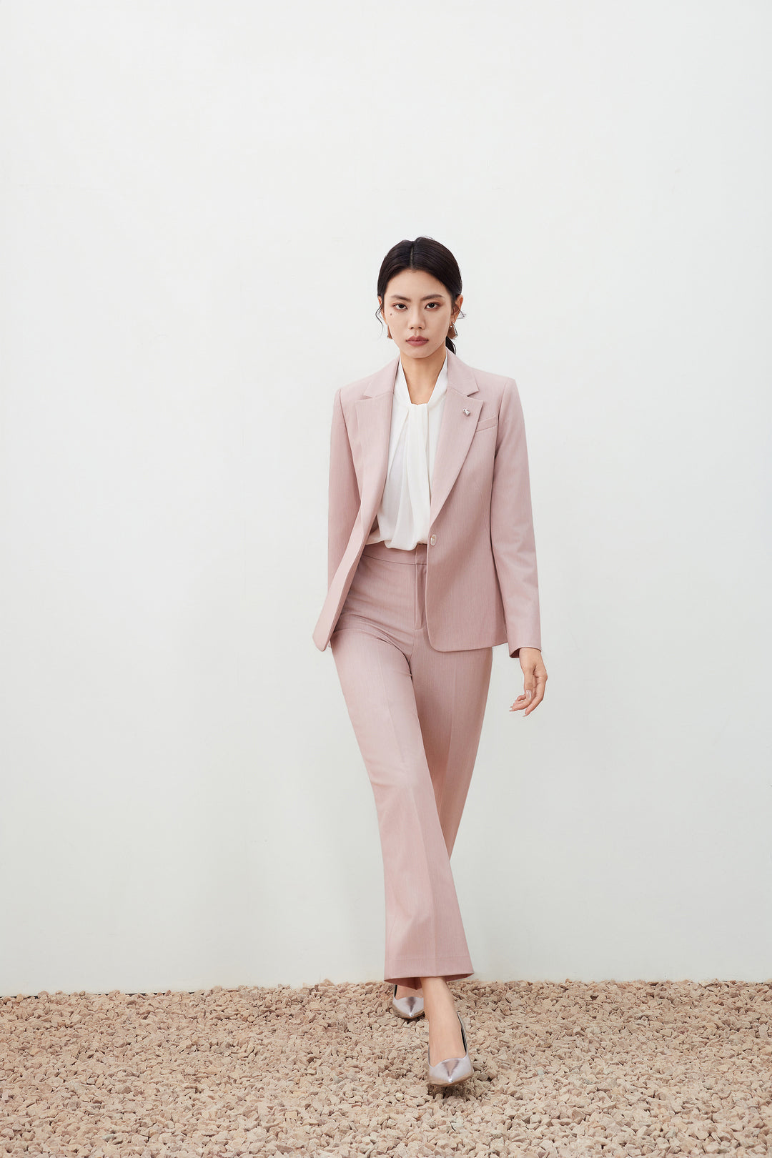 Notch Lapel Long Sleeve Suit Blazer With Brooch