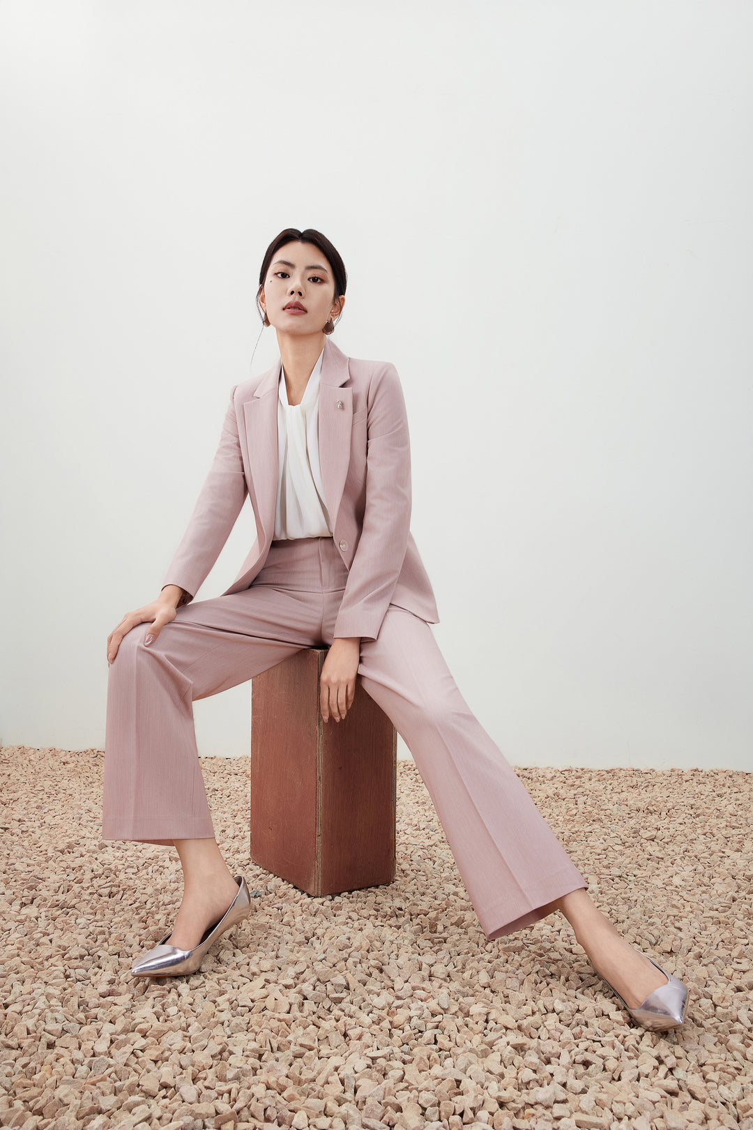 Notch Lapel Long Sleeve Suit Blazer With Brooch