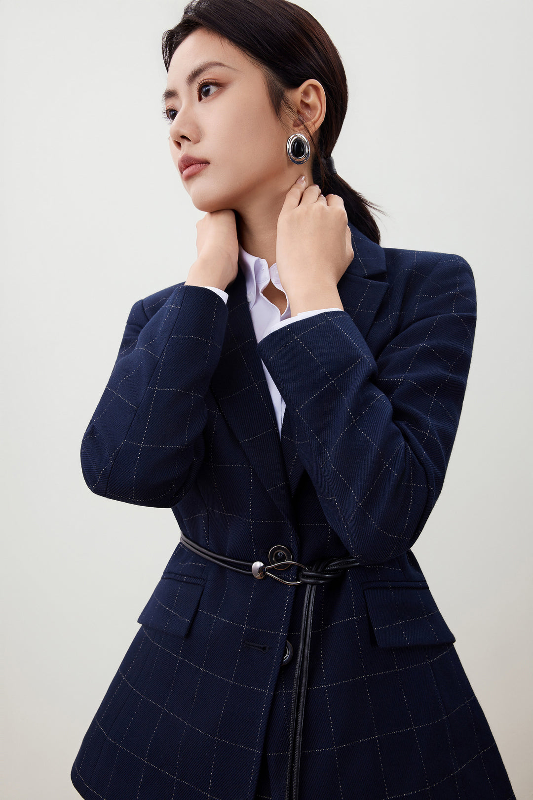 G2000 WOMAN-notch-lapel-long-sleeve-suit-blazer-with-belt-56212233-Blue