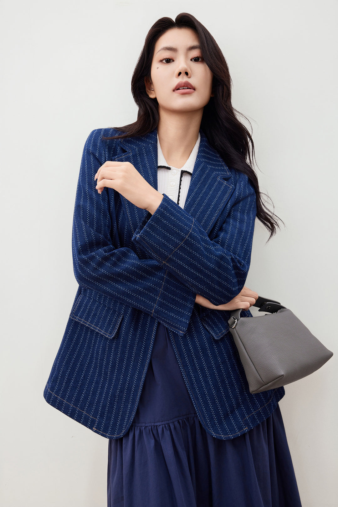 Denim 標準領獨立西裝外套