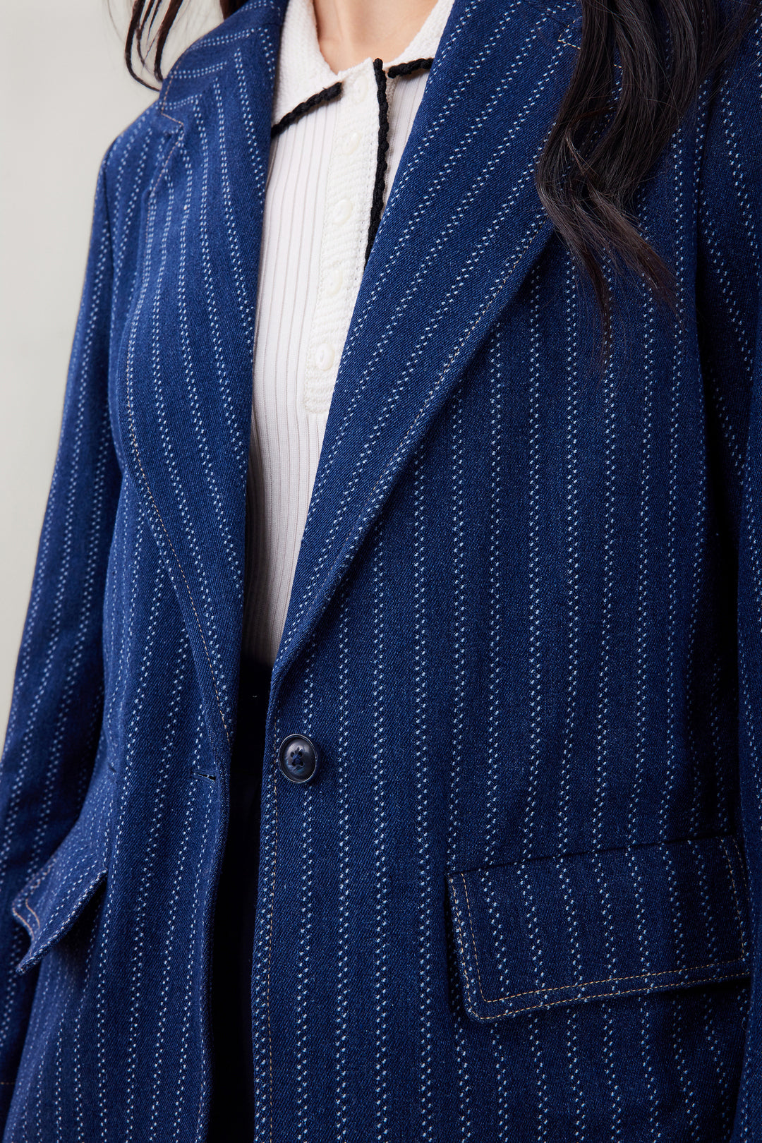 Denim 標準領獨立西裝外套