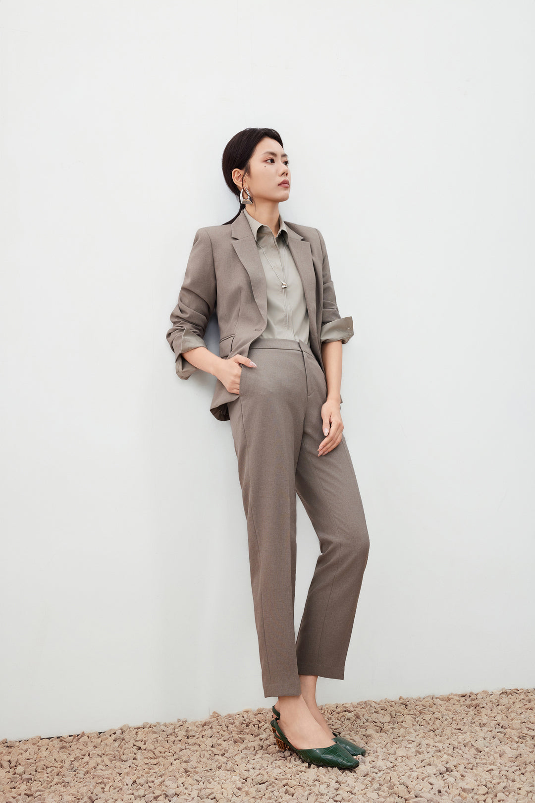 Twill 翻領長袖商務恤衫(配項鏈)