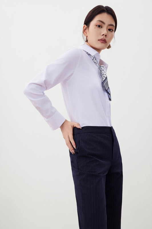 G2000 WOMAN-lapel-collar-long-sleeve-long-sleeve-dress-shirt-with-scarf-56221063-White