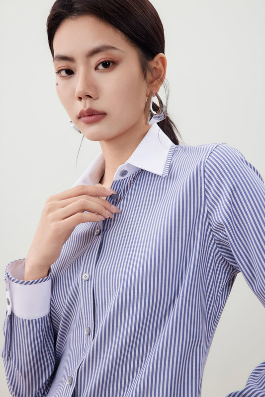 G2000 WOMAN-lapel-collar-long-sleeve-long-sleeve-dress-shirt-56221073-Blue