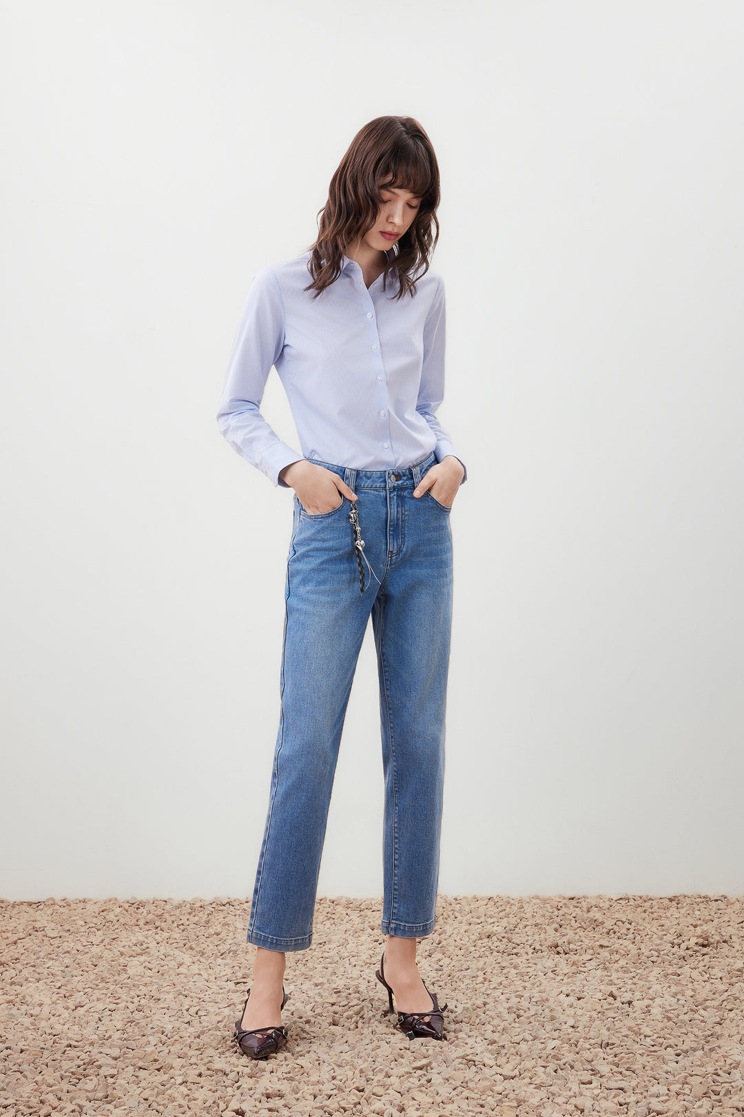 Non-Iron Lapel Collar Long-Sleeve Dress Shirt With Detachable Tie