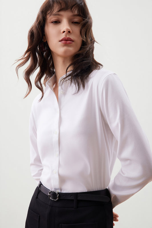 G2000 WOMAN-non-iron-lapel-collar-long-sleeve-dress-shirt-56223013-White