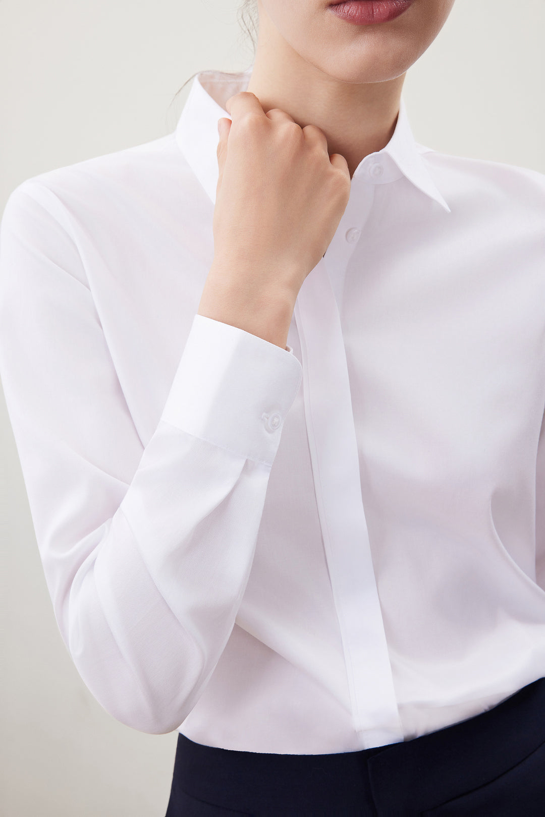 Non-Iron Lapel Collar Long-Sleeve Dress Shirt With Brooch