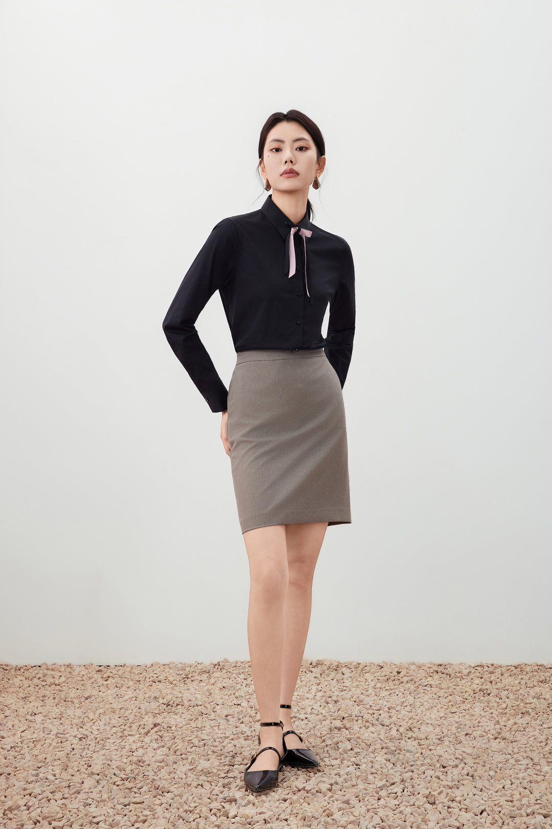 Easy Care 翻領長袖商務恤衫(配可拆卸領帶)