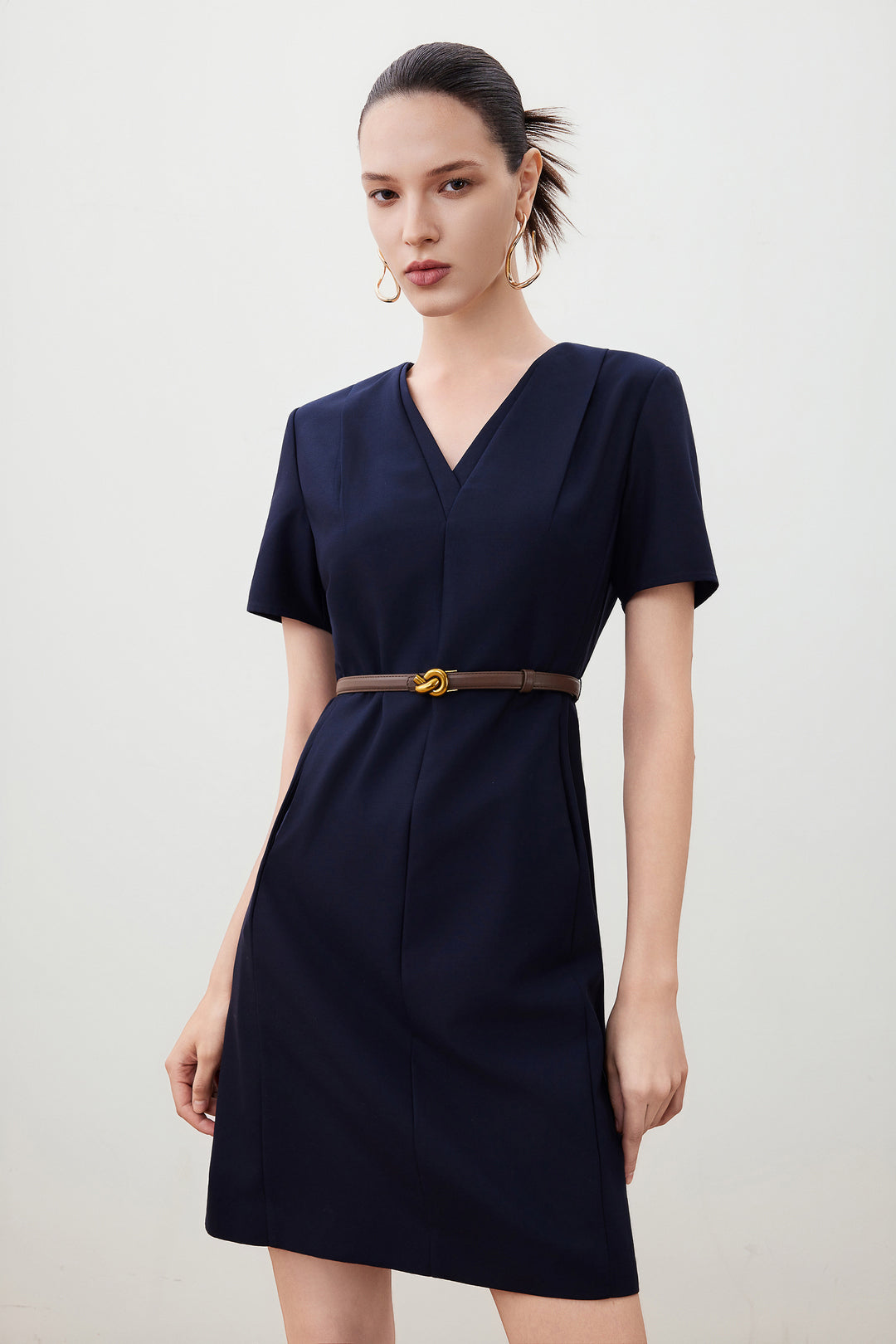 Wool Collection Anti-Static V領連身裙(配腰帶)