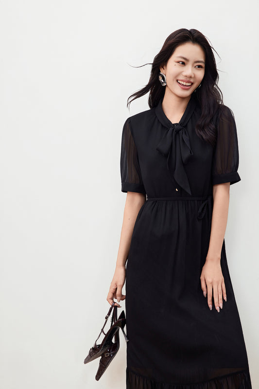G2000 WOMAN-chiffon-tie-neck-collar-dress-with-tie-56231186-Black